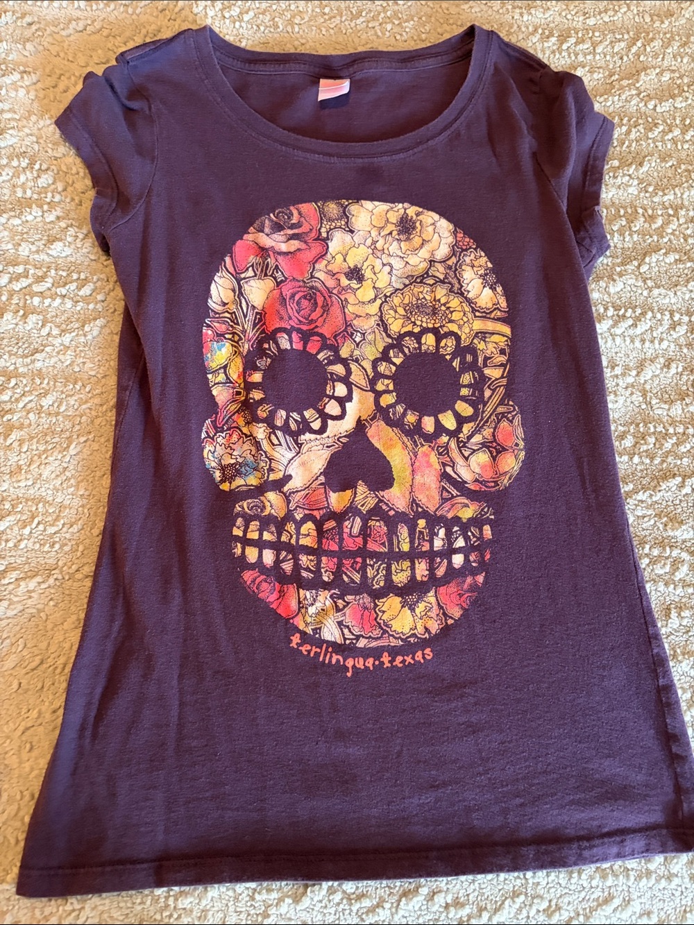 Purple Floral Skull Short Sleeve Tee - Terlingua Texas